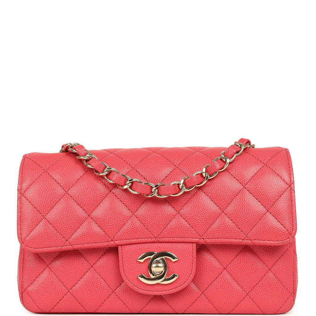Chanel Mini Classic Rectangular Flap Bag Dark Pink Caviar Light Gold Hardware
