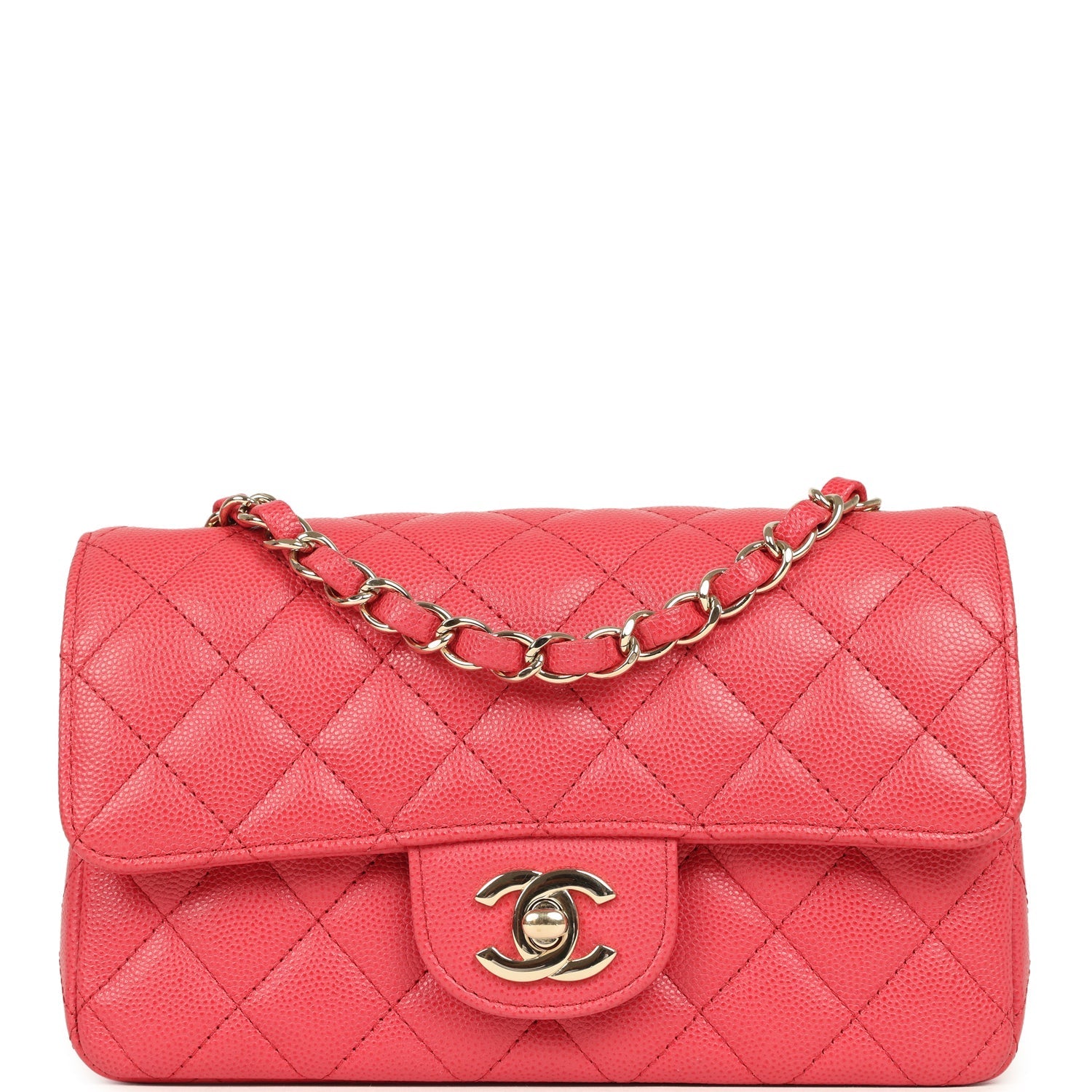 Chanel Mini Classic Rectangular Flap Bag Dark Pink Caviar Light Gold Hardware