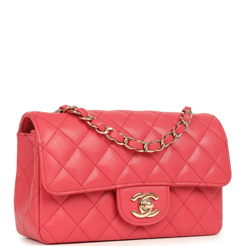 Chanel Mini Classic Rectangular Flap Bag Dark Pink Caviar Light Gold Hardware