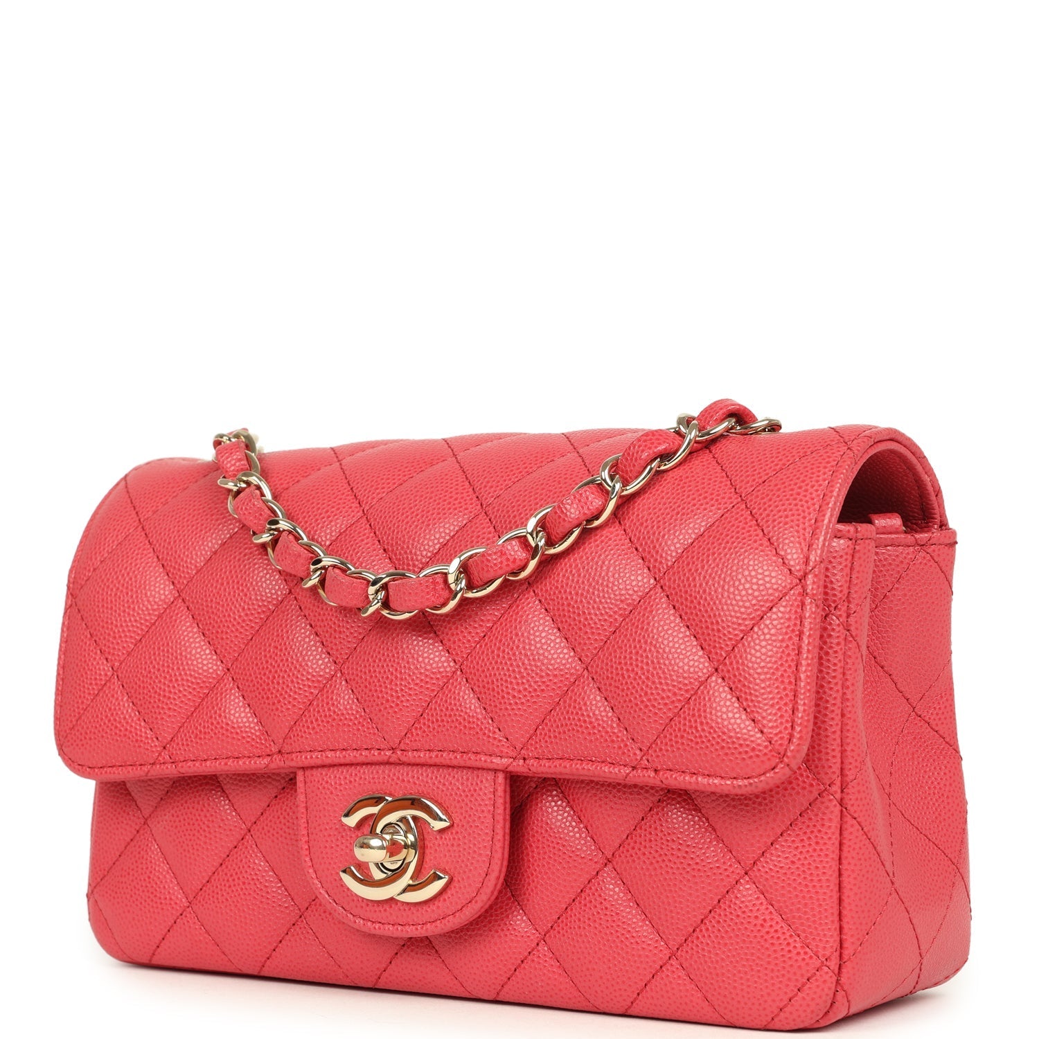 Chanel Mini Classic Rectangular Flap Bag Dark Pink Caviar Light Gold Hardware