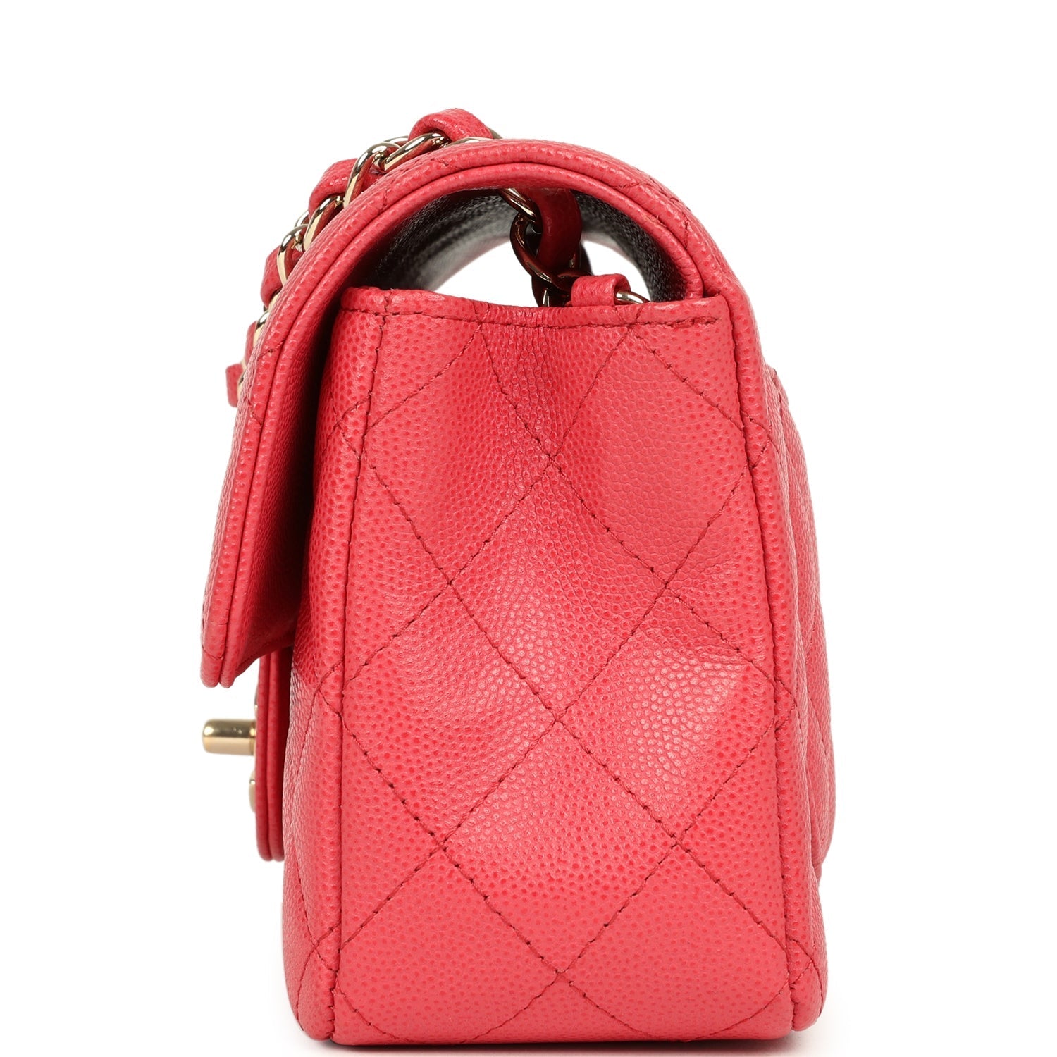 Chanel Mini Classic Rectangular Flap Bag Dark Pink Caviar Light Gold Hardware