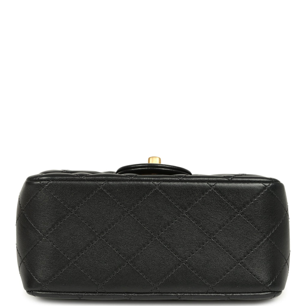 Chanel Mini Pearl Crush Square Flap Bag Black Shiny Lambskin Brushed Gold Hardware