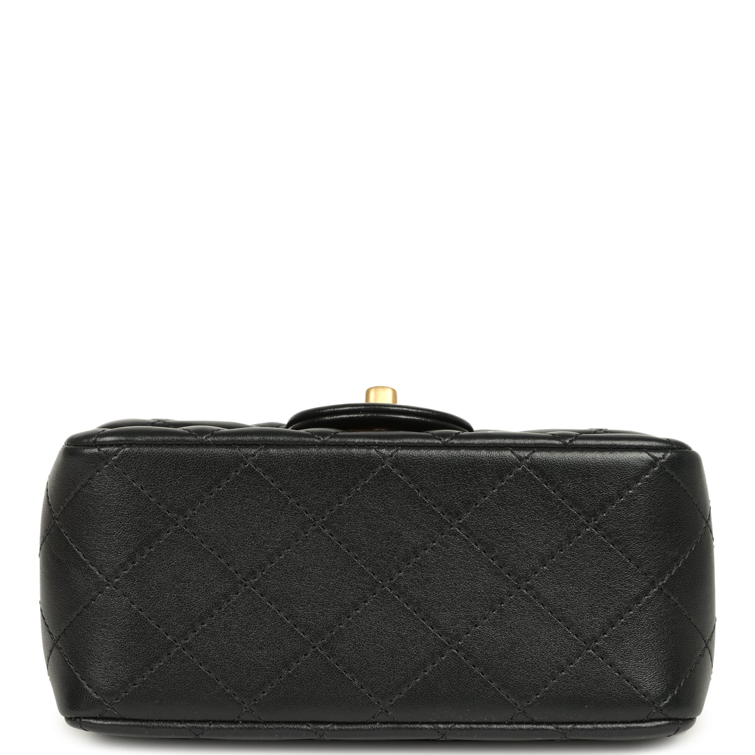 Chanel Mini Pearl Crush Square Flap Bag Black Shiny Lambskin Brushed Gold Hardware