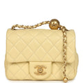 Chanel Mini Pearl Crush Square Flap Bag Yellow Lambskin Brushed Gold Hardware