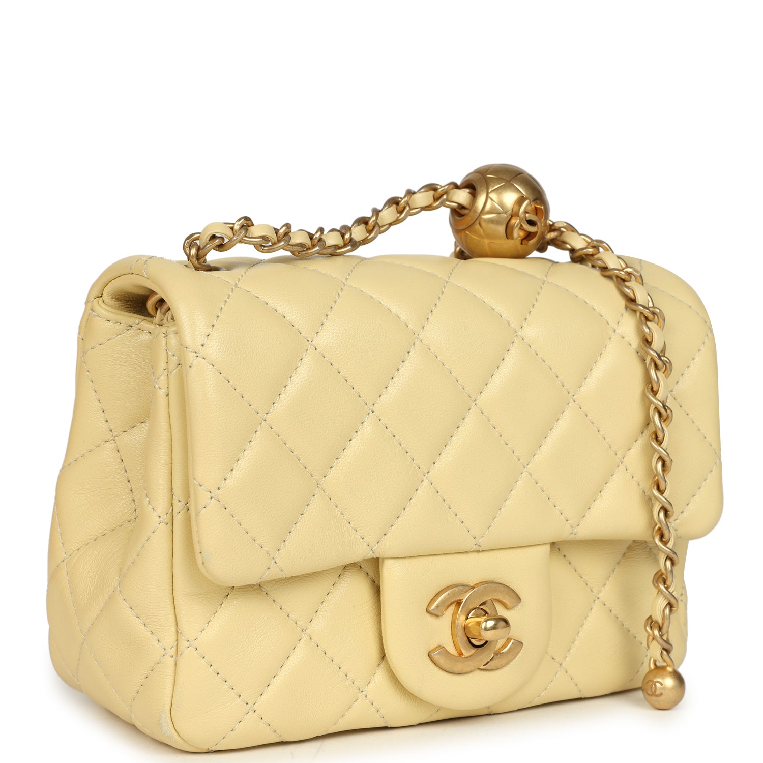 Chanel Mini Pearl Crush Square Flap Bag Yellow Lambskin Brushed Gold Hardware