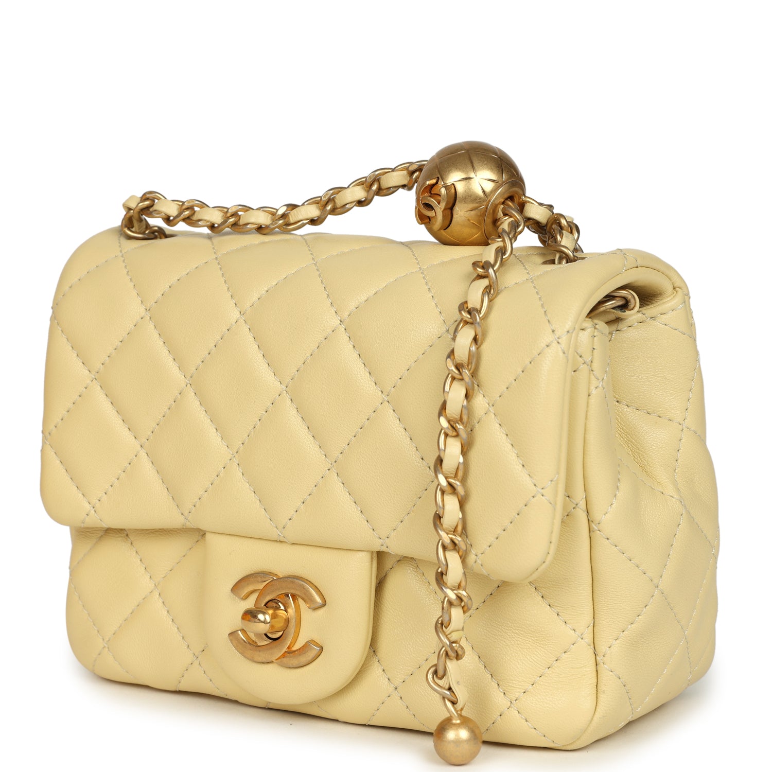 Chanel Mini Pearl Crush Square Flap Bag Yellow Lambskin Brushed Gold Hardware