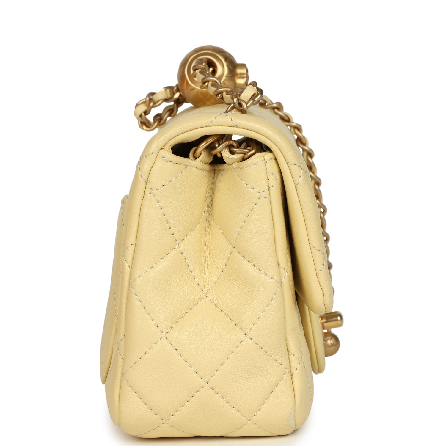Chanel Mini Pearl Crush Square Flap Bag Yellow Lambskin Brushed Gold Hardware