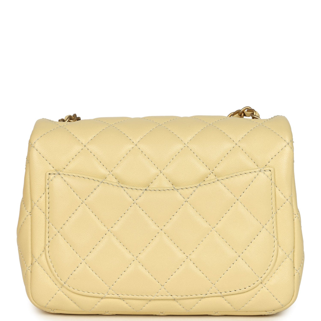 Chanel Mini Pearl Crush Square Flap Bag Yellow Lambskin Brushed Gold Hardware
