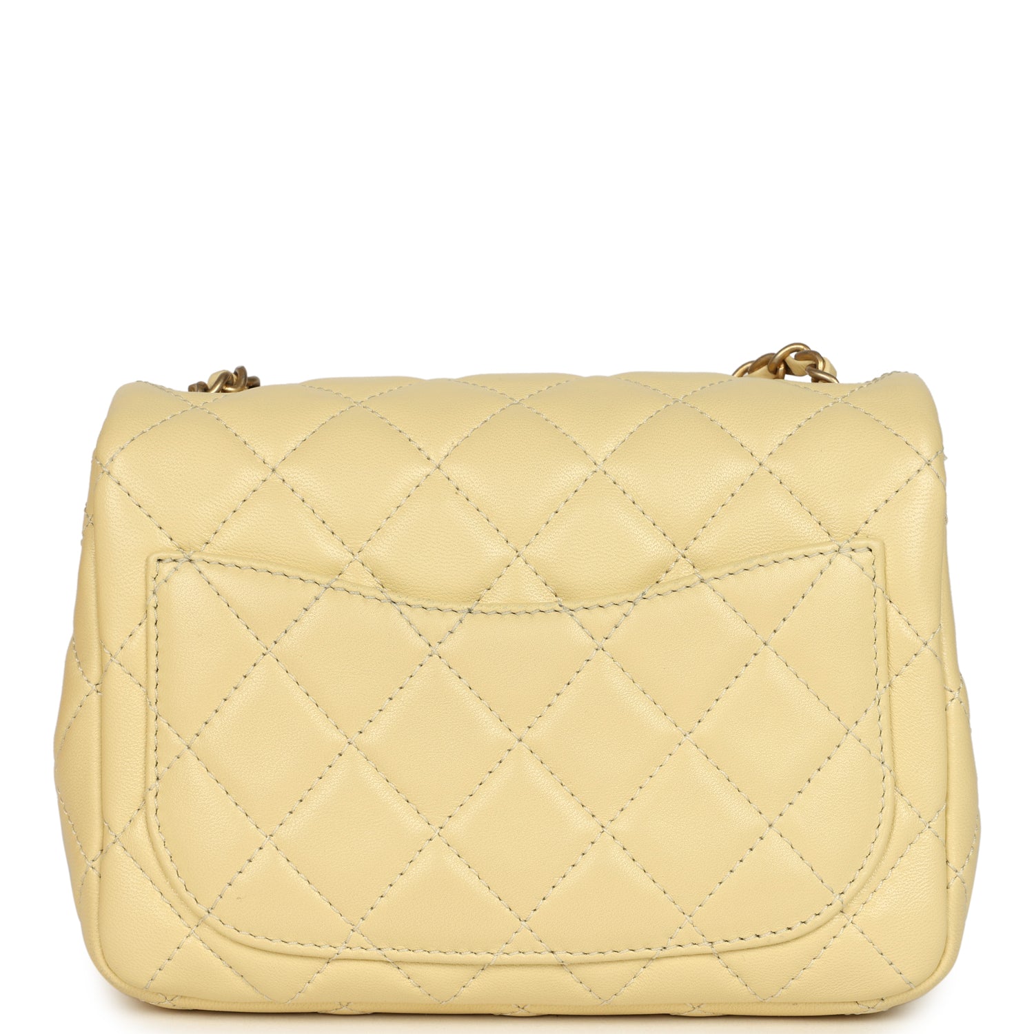 Chanel Mini Pearl Crush Square Flap Bag Yellow Lambskin Brushed Gold Hardware