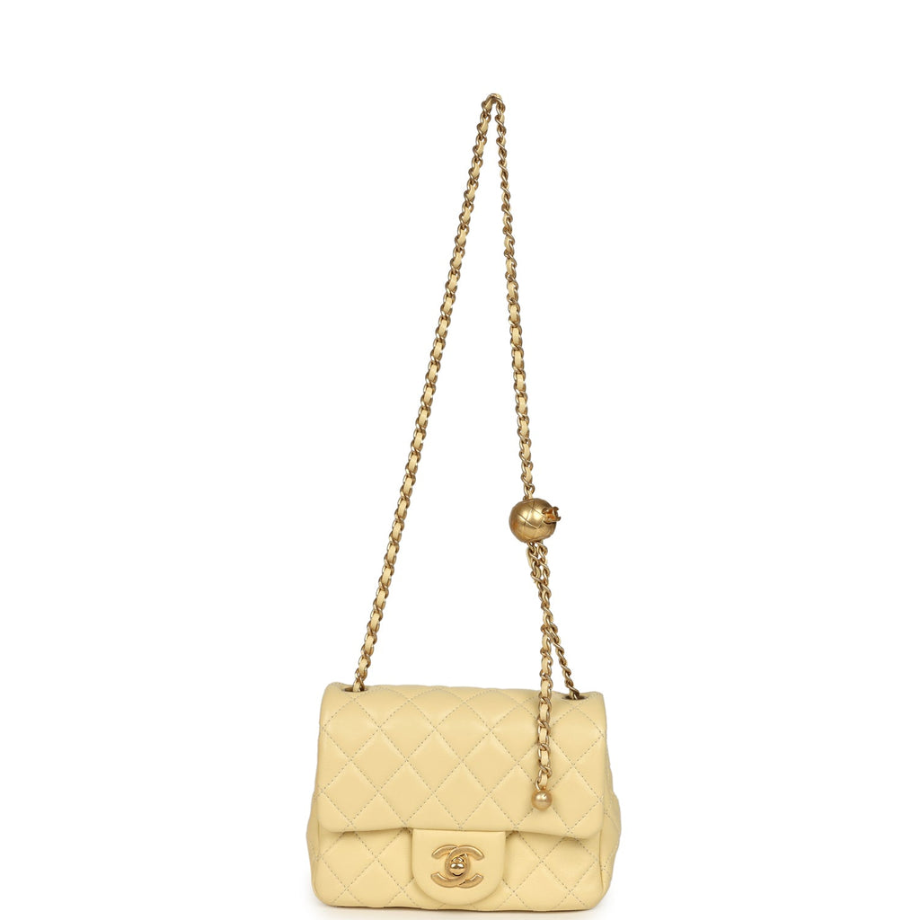 Chanel Mini Pearl Crush Square Flap Bag Yellow Lambskin Brushed Gold Hardware