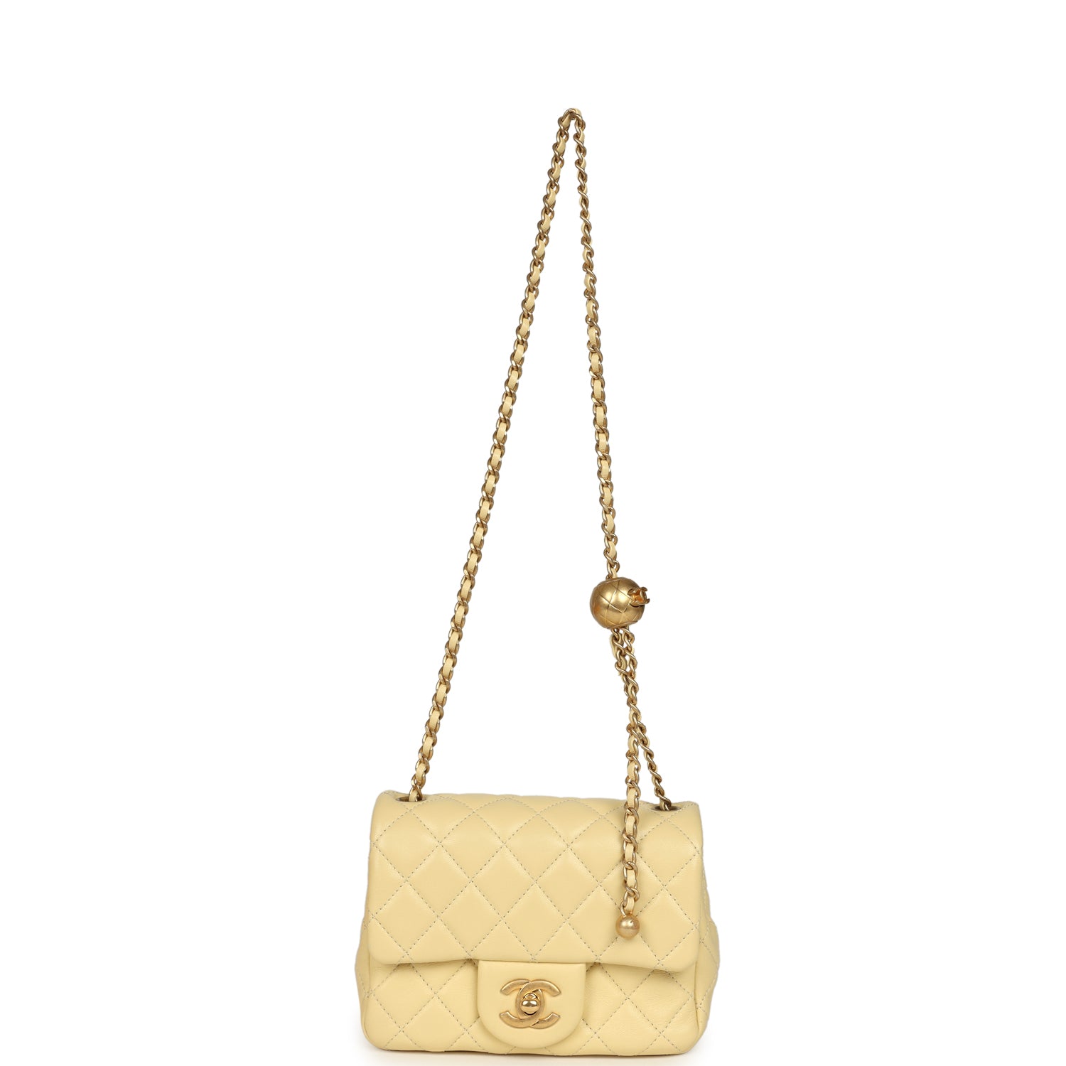 Chanel Mini Pearl Crush Square Flap Bag Yellow Lambskin Brushed Gold Hardware