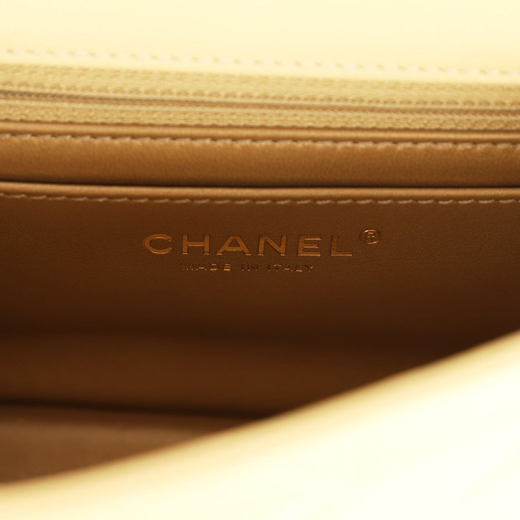 Chanel Mini Pearl Crush Square Flap Bag Yellow Lambskin Brushed Gold Hardware