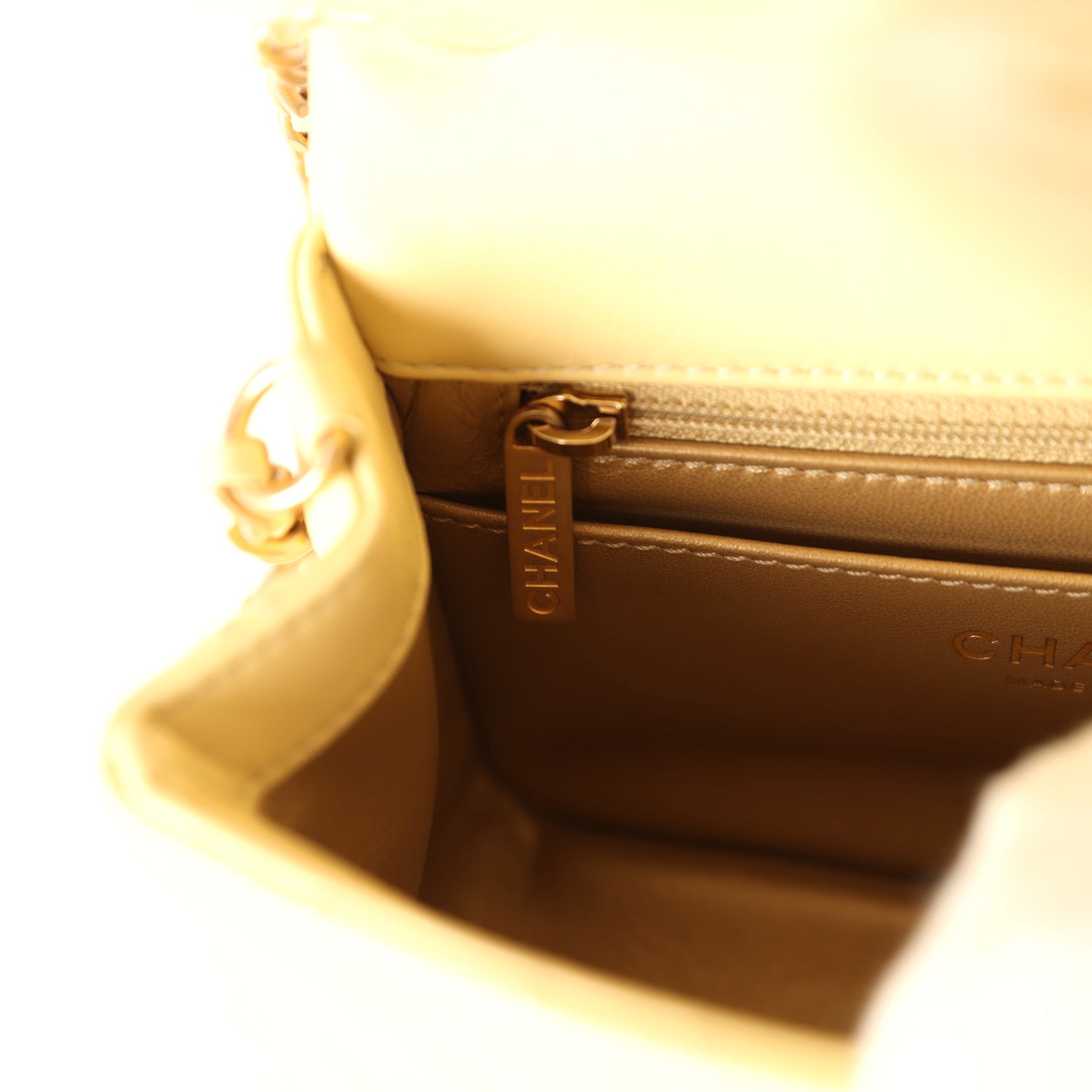 Chanel Mini Pearl Crush Square Flap Bag Yellow Lambskin Brushed Gold Hardware
