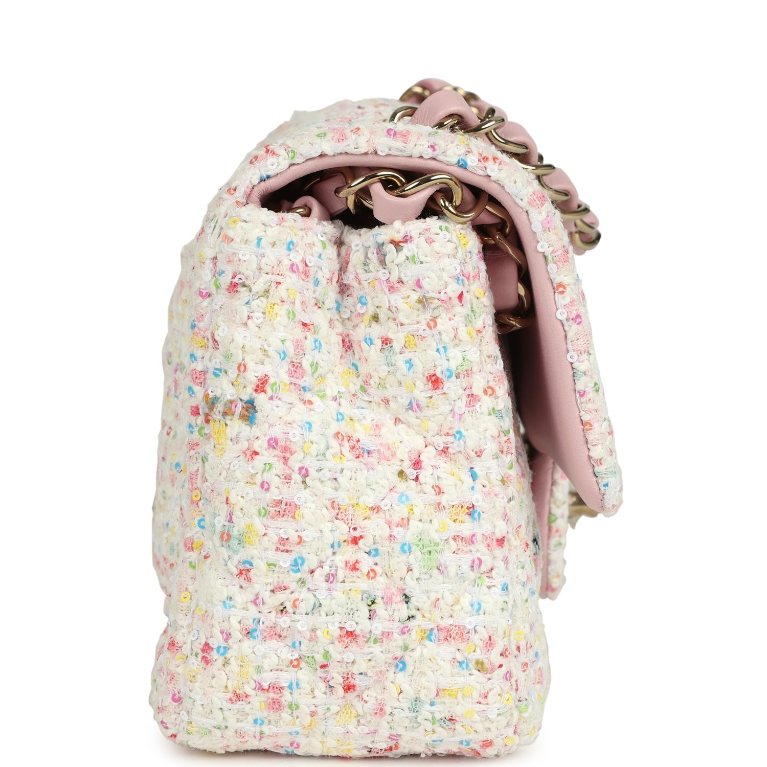 Chanel Mini Rectangular Flap Bag White and Multicolor Tweed Light Gold Hardware
