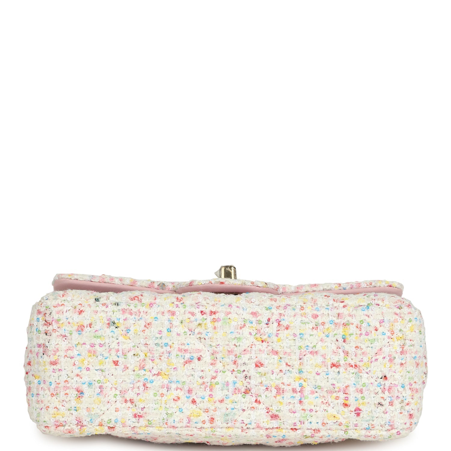 Chanel Mini Rectangular Flap Bag White and Multicolor Tweed Light Gold Hardware