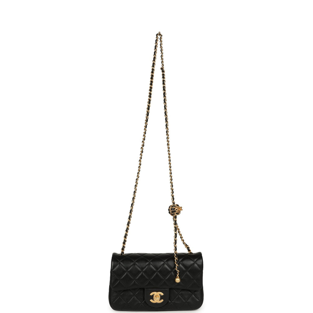 Chanel Mini Pearl Crush Rectangular Flap Bag Black Lambskin Brushed Gold Hardware