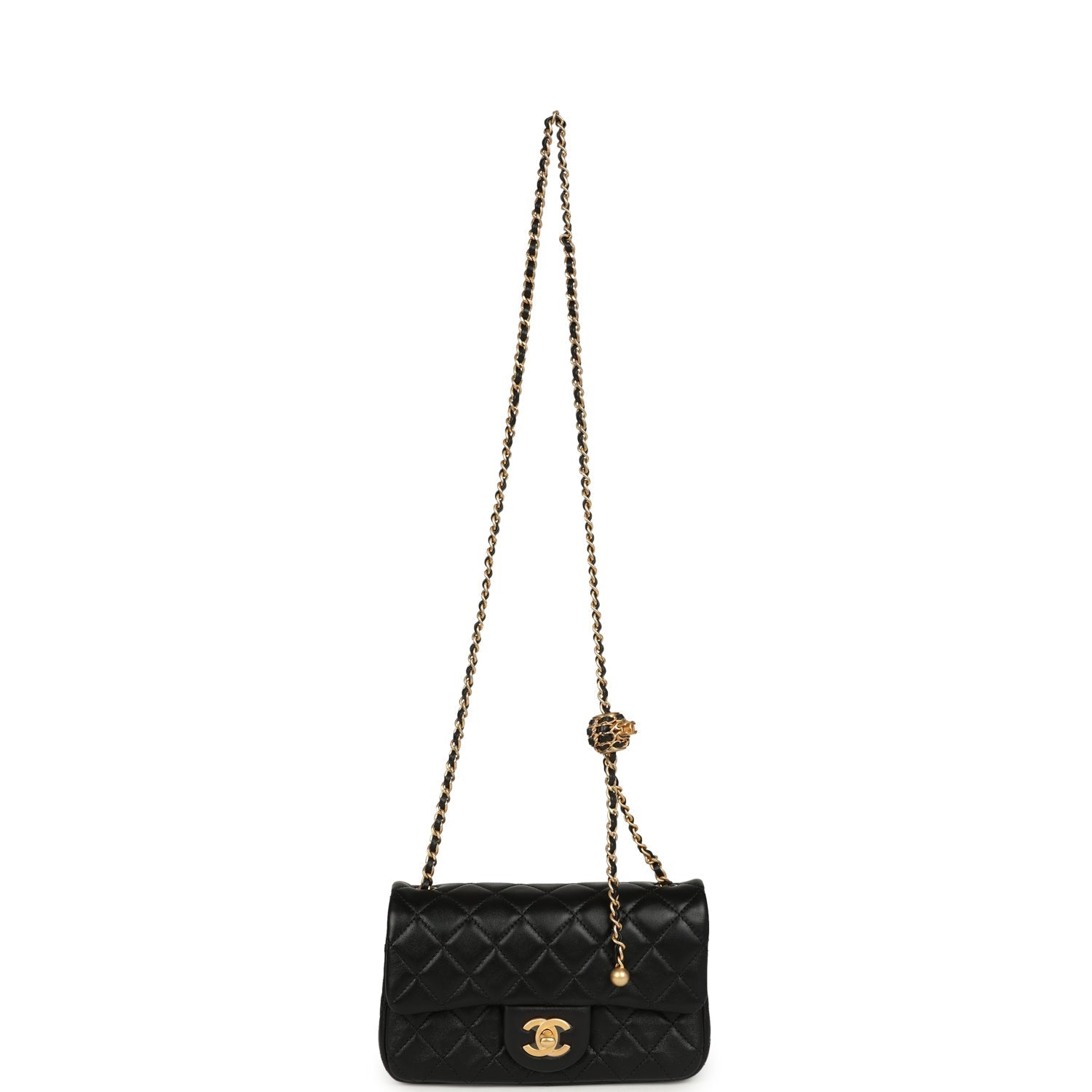 Chanel Mini Pearl Crush Rectangular Flap Bag Black Lambskin Brushed Gold Hardware
