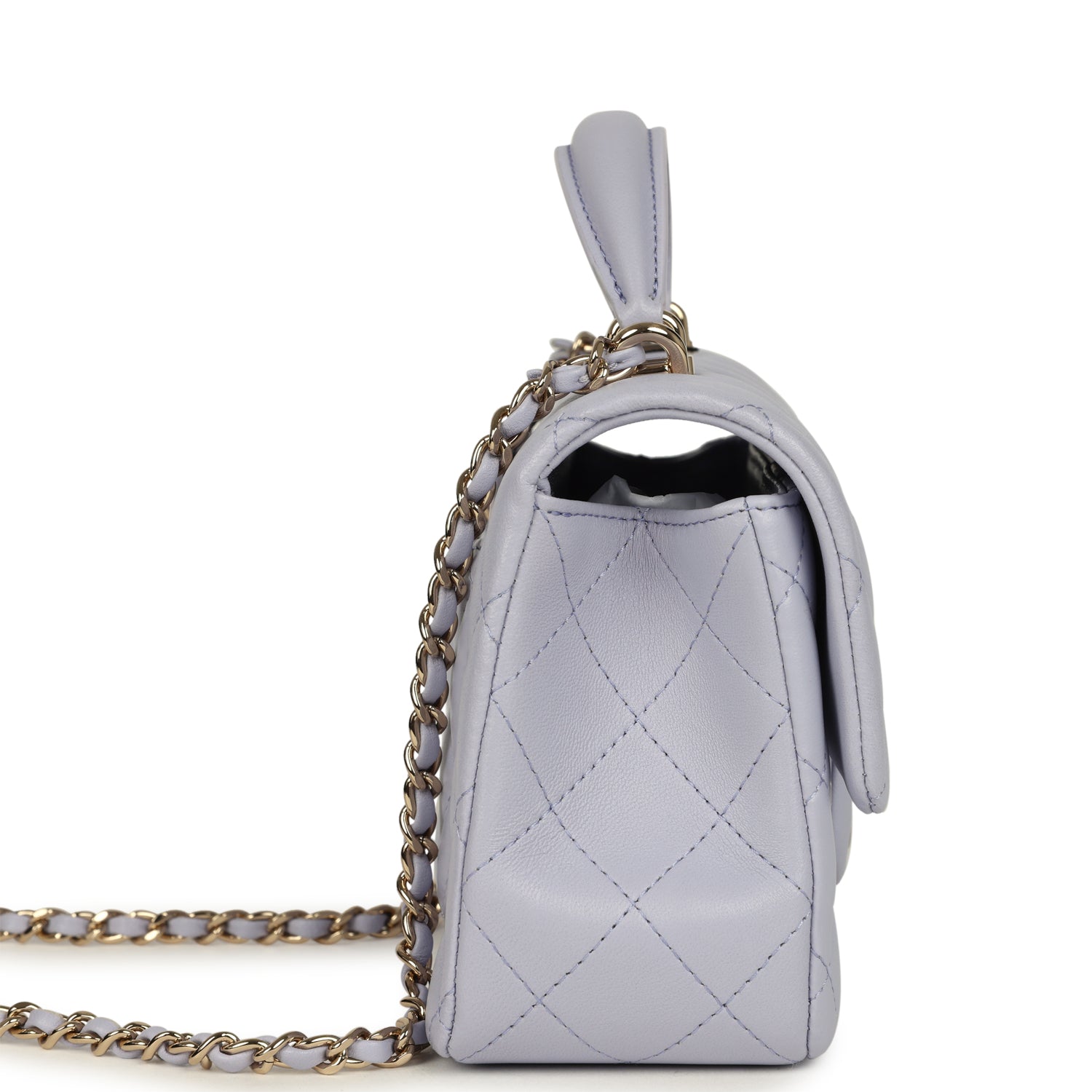 Chanel Mini Rectangular Flap Bag with Top Handle Light Purple Lambskin Light Gold Hardware