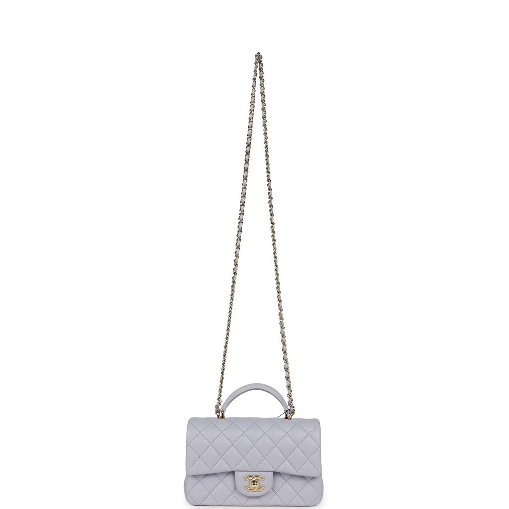 Chanel Mini Rectangular Flap Bag with Top Handle Light Purple Lambskin Light Gold Hardware