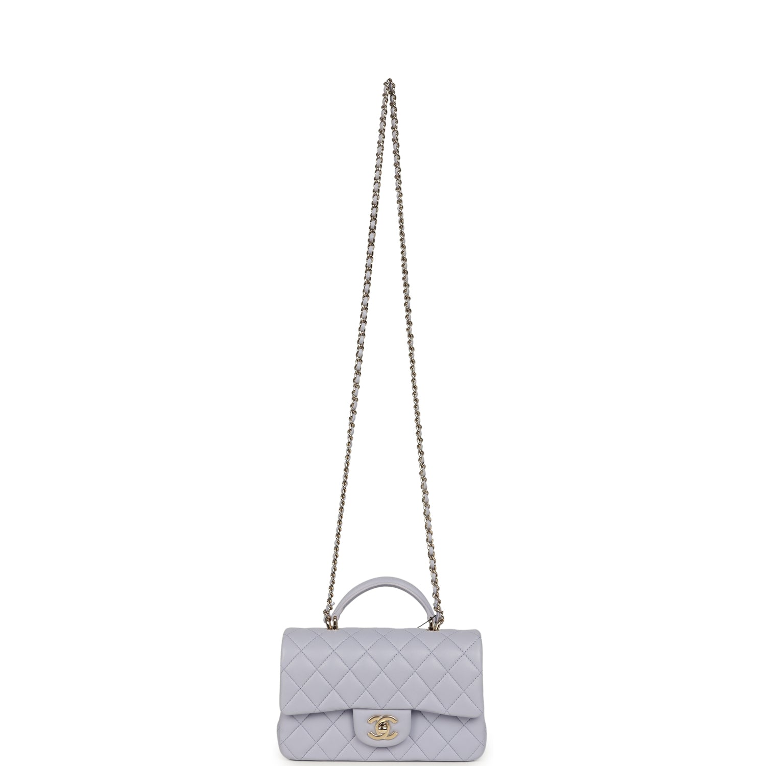 Chanel Mini Rectangular Flap Bag with Top Handle Light Purple Lambskin Light Gold Hardware