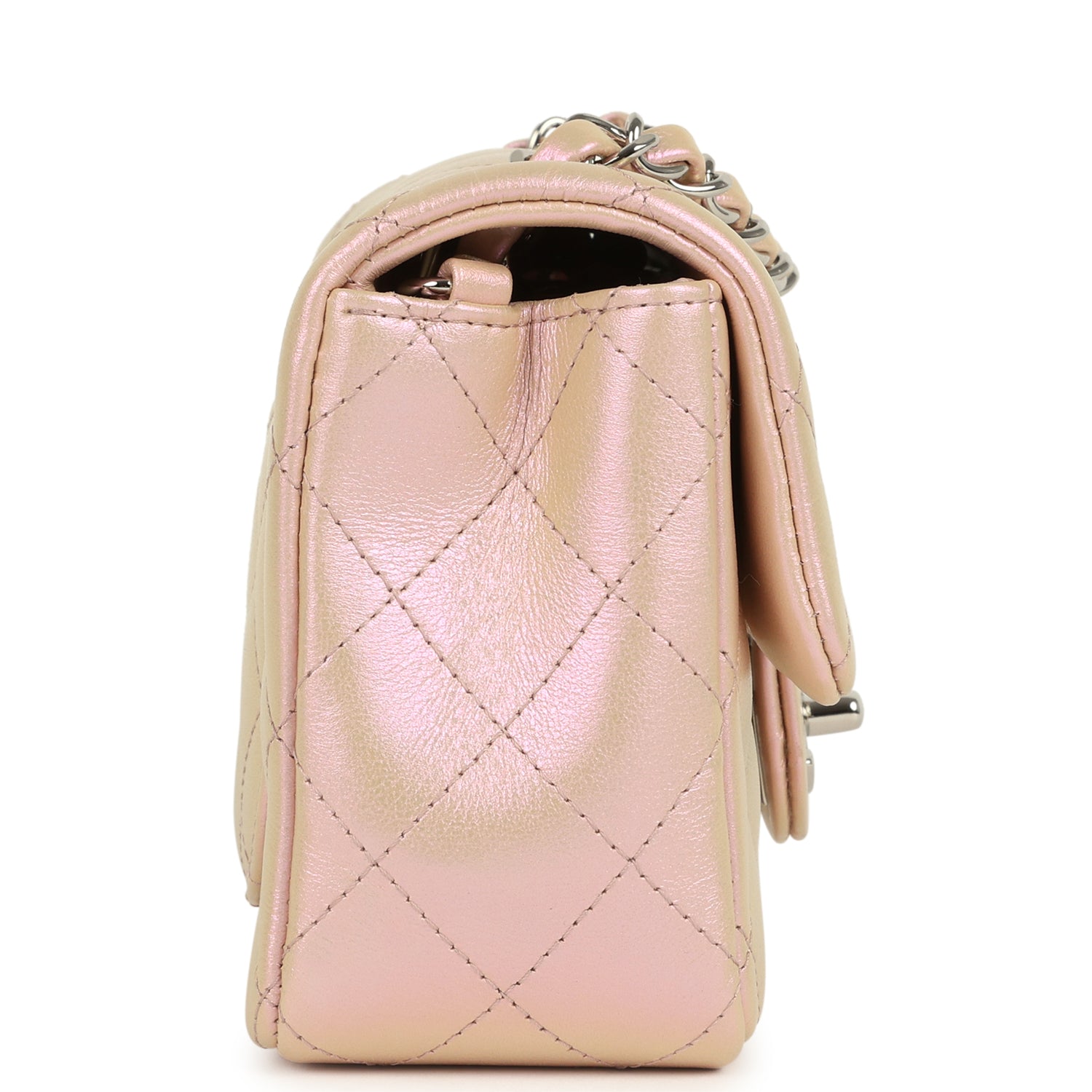 Chanel Mini Classic Rectangular Flap Bag Pink Iridescent Calfskin Silver Hardware