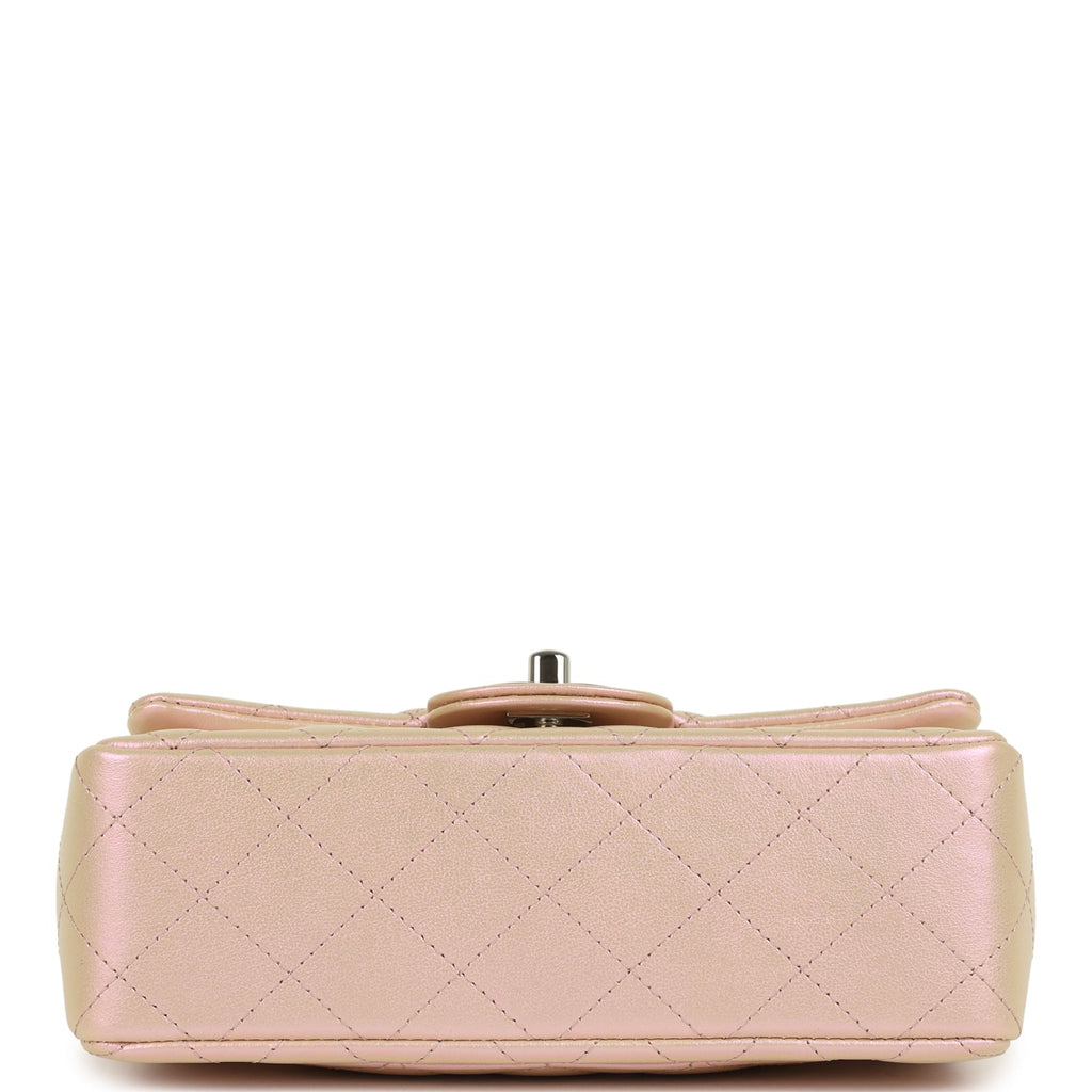 Chanel Mini Classic Rectangular Flap Bag Pink Iridescent Calfskin Silver Hardware