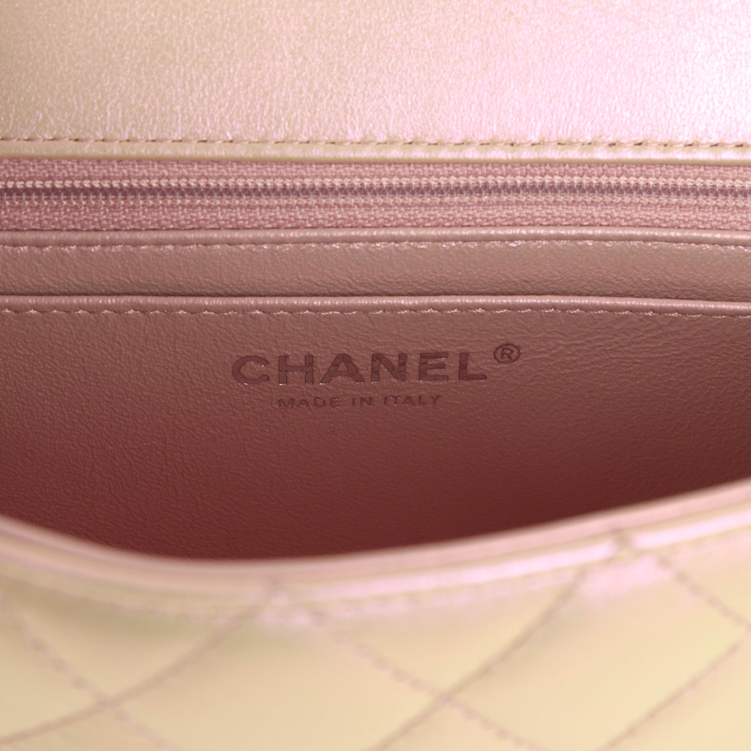 Chanel Mini Classic Rectangular Flap Bag Pink Iridescent Calfskin Silver Hardware
