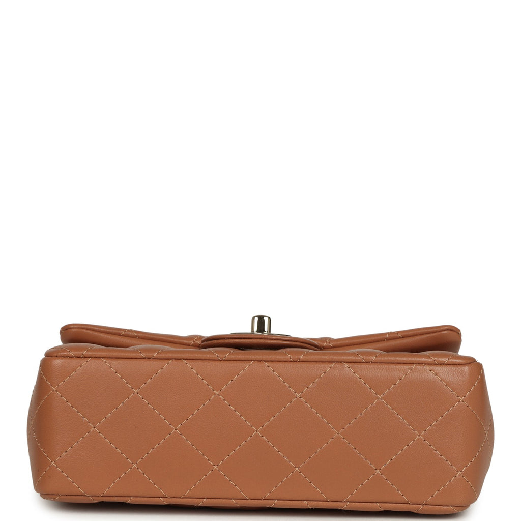 Chanel Mini Rectangular Flap Bag Caramel Lambskin Light Gold Hardware
