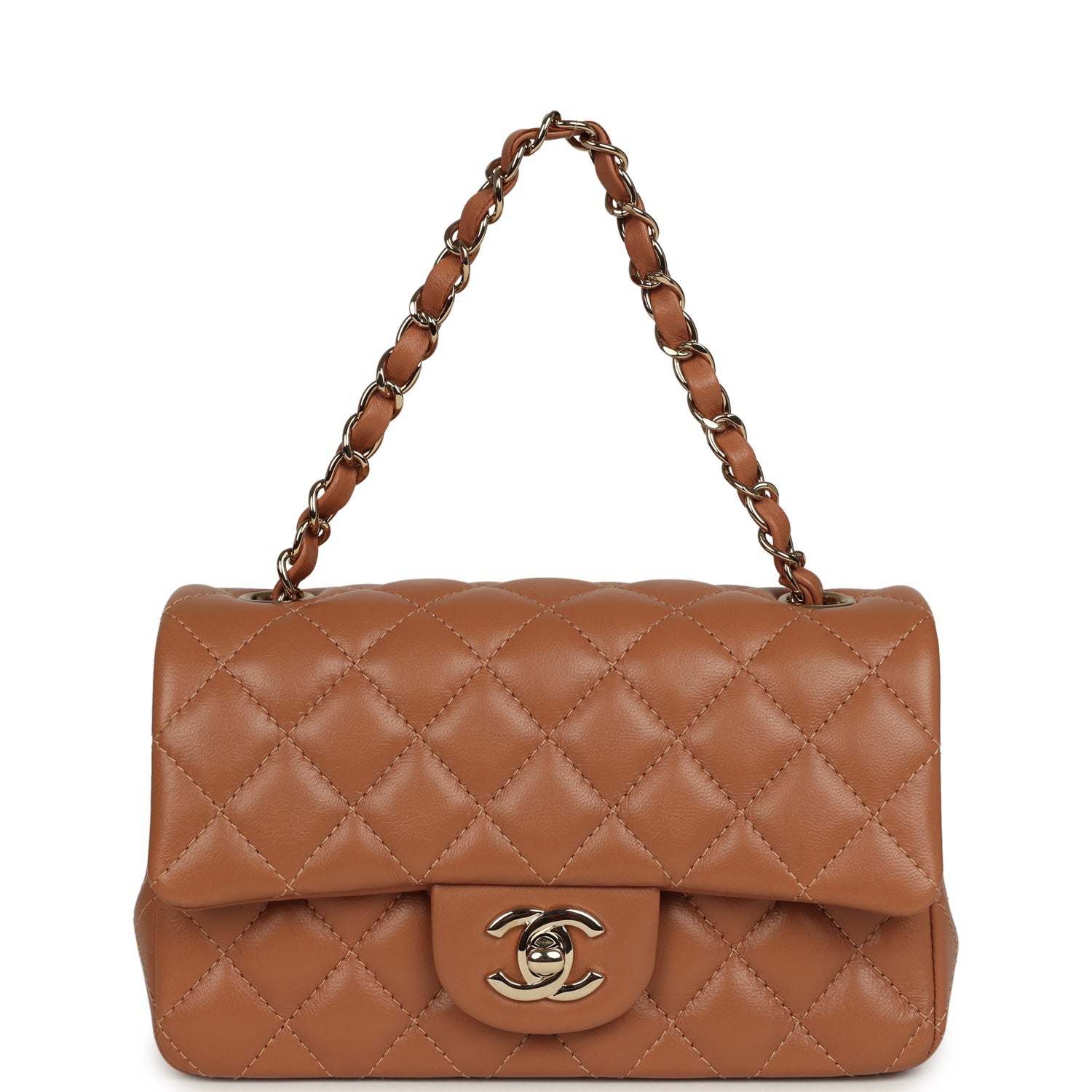 Chanel Mini Rectangular Flap Bag Caramel Lambskin Light Gold Hardware