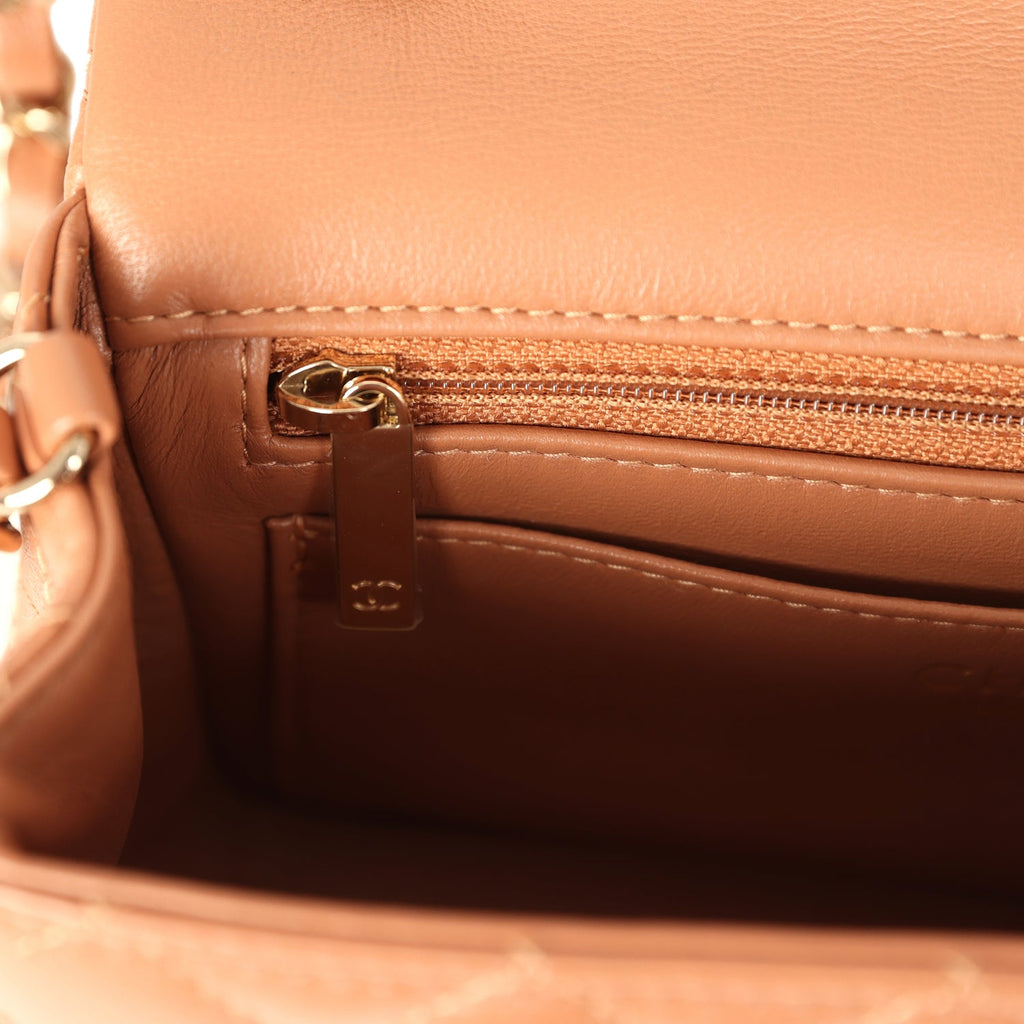 Chanel Mini Rectangular Flap Bag Caramel Lambskin Light Gold Hardware