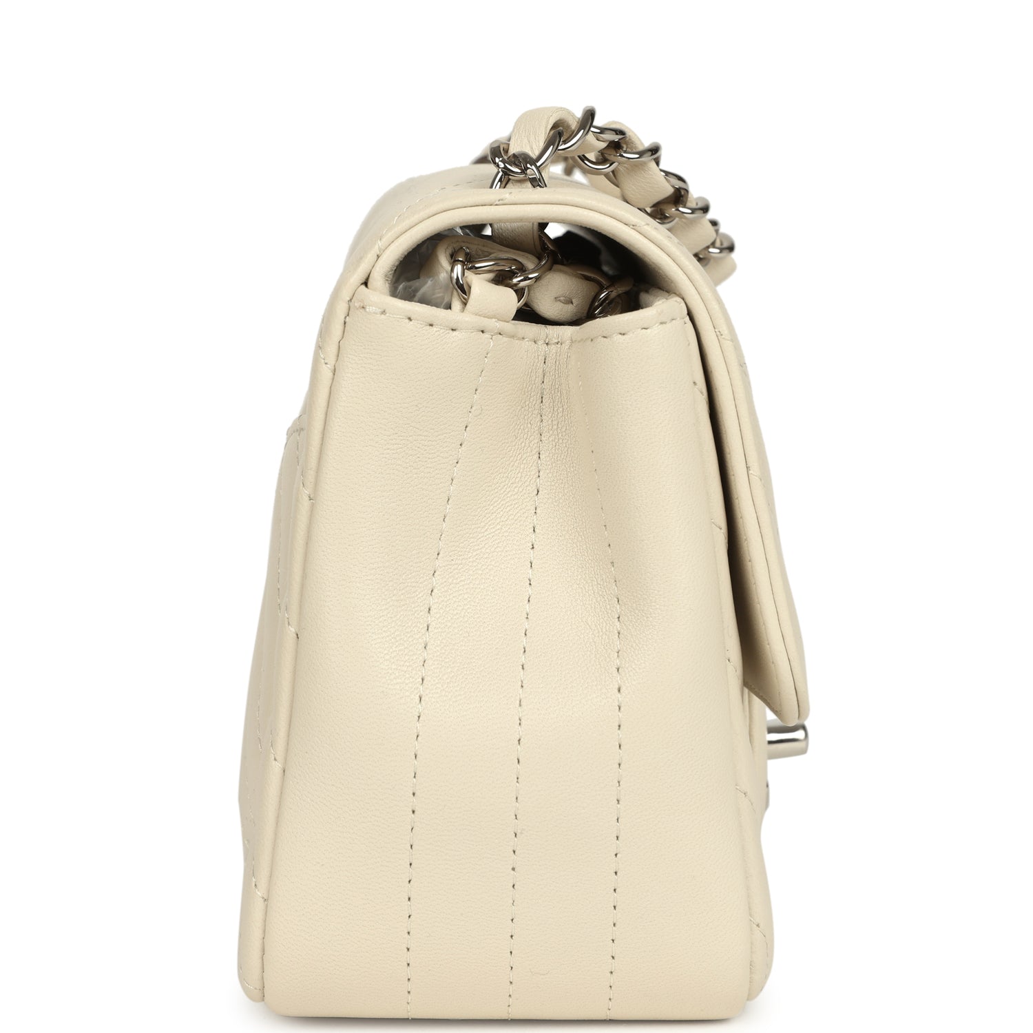 Chanel Mini Chevron Square Flap Bag Ivory Lambskin Silver Hardware