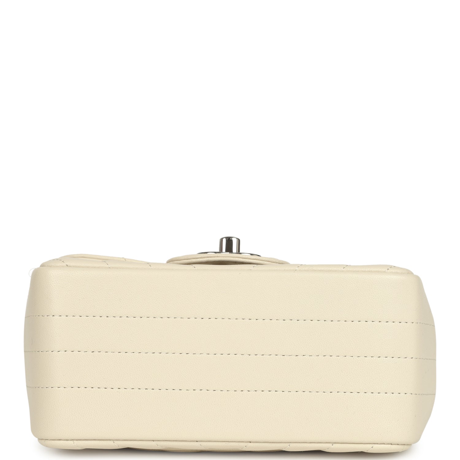 Chanel Mini Chevron Square Flap Bag Ivory Lambskin Silver Hardware