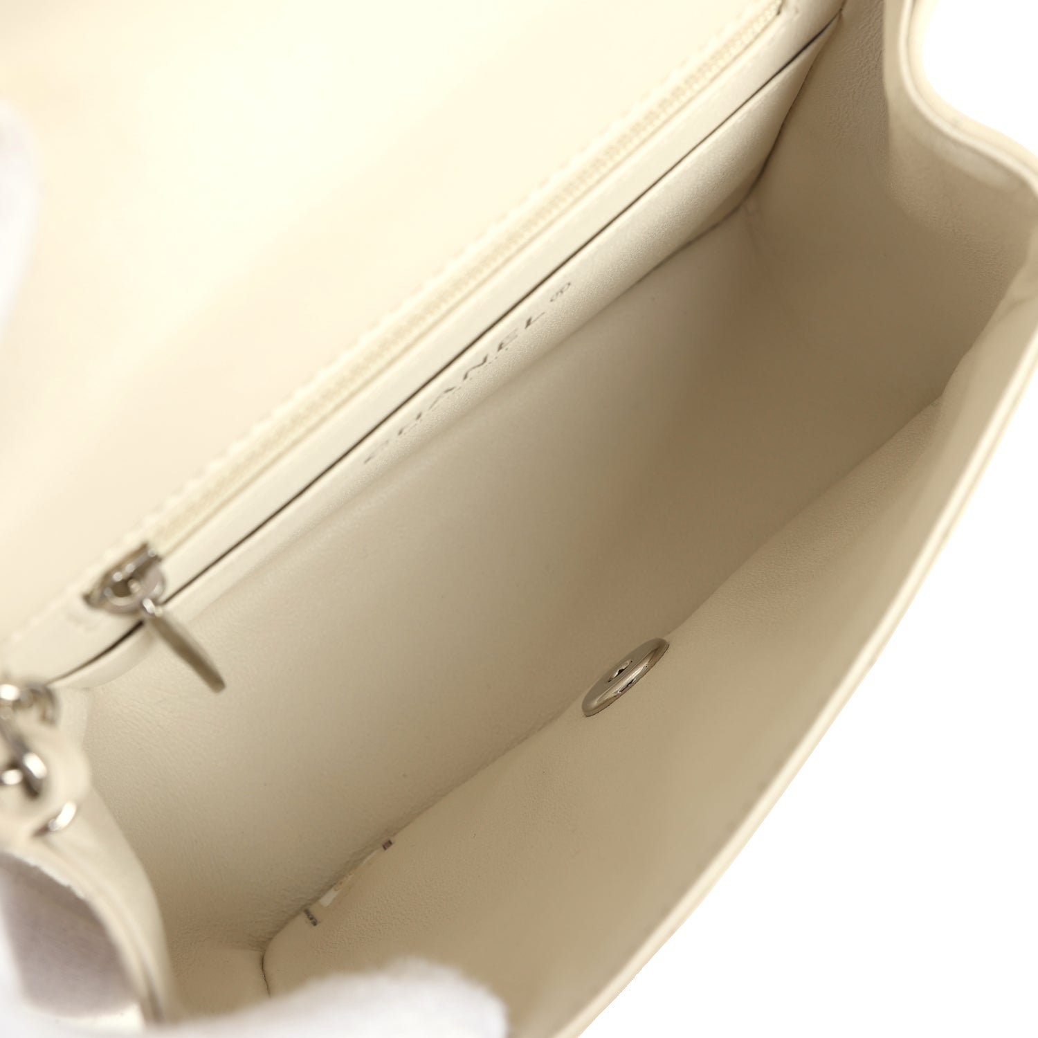 Chanel Mini Chevron Square Flap Bag Ivory Lambskin Silver Hardware
