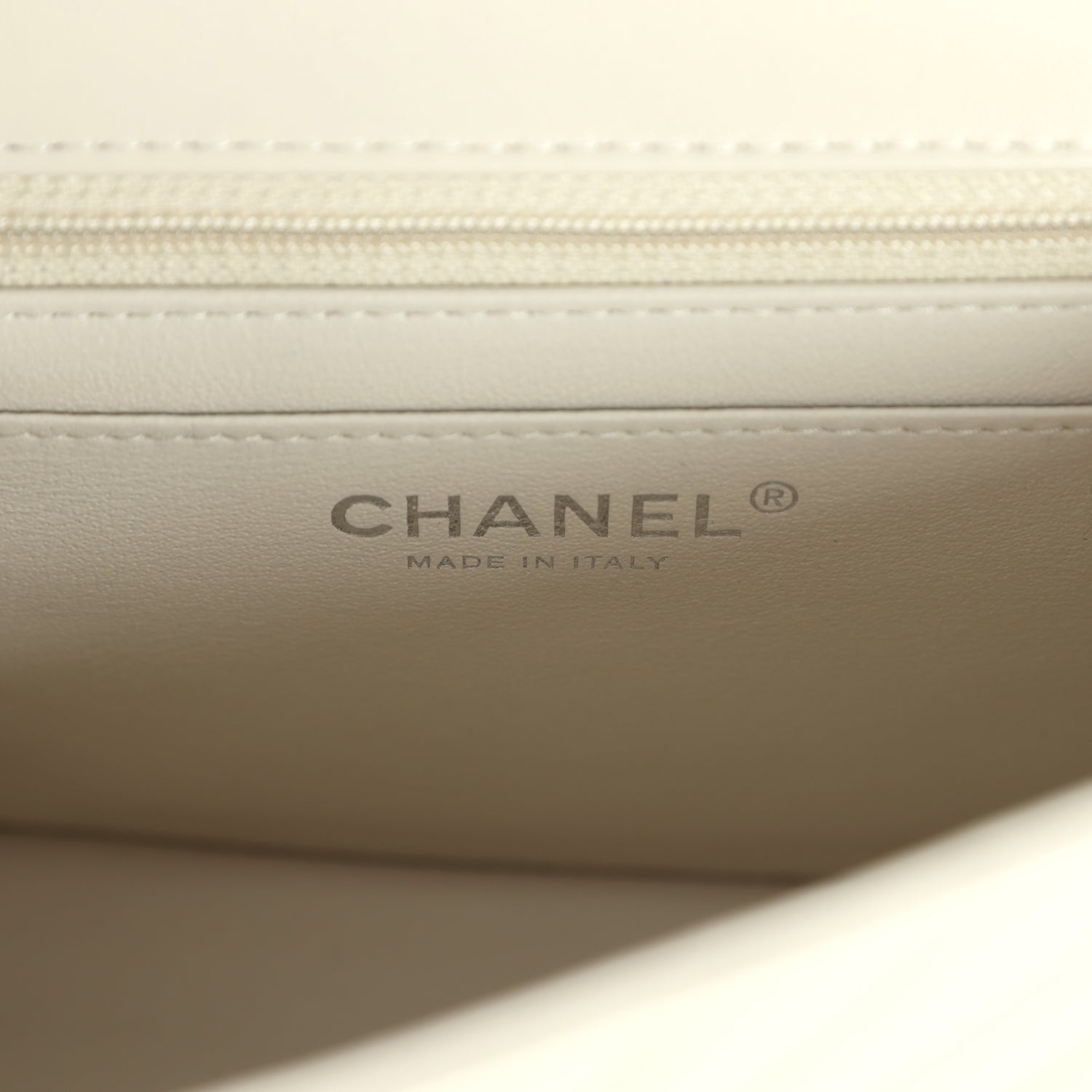 Chanel Mini Chevron Square Flap Bag Ivory Lambskin Silver Hardware