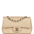 Pre-owned Chanel Mini Classic Rectangular Flap Bag Light Beige Iridescent Calfskin Light Gold Hardware