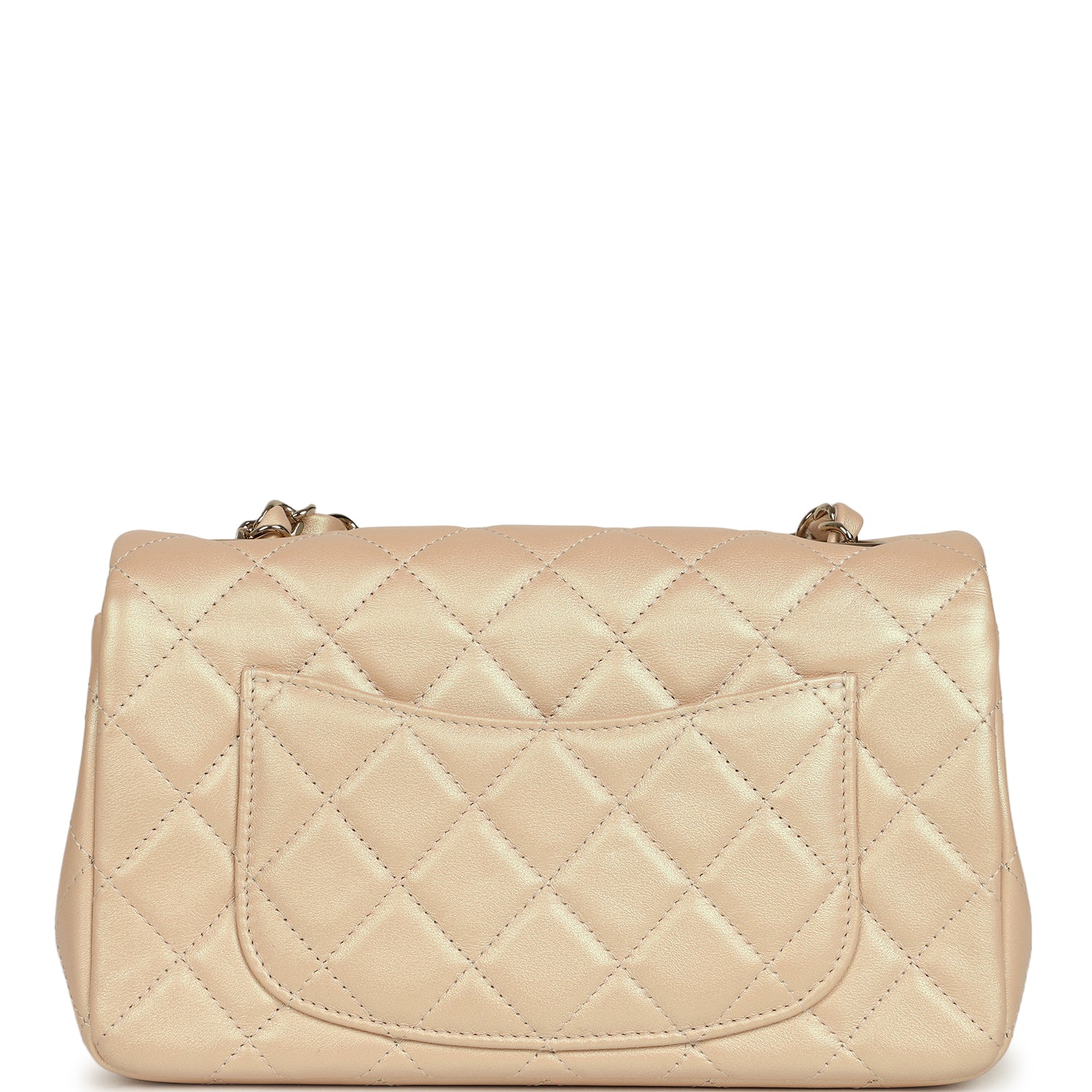 Pre-owned Chanel Mini Classic Rectangular Flap Bag Light Beige Iridescent Calfskin Light Gold Hardware
