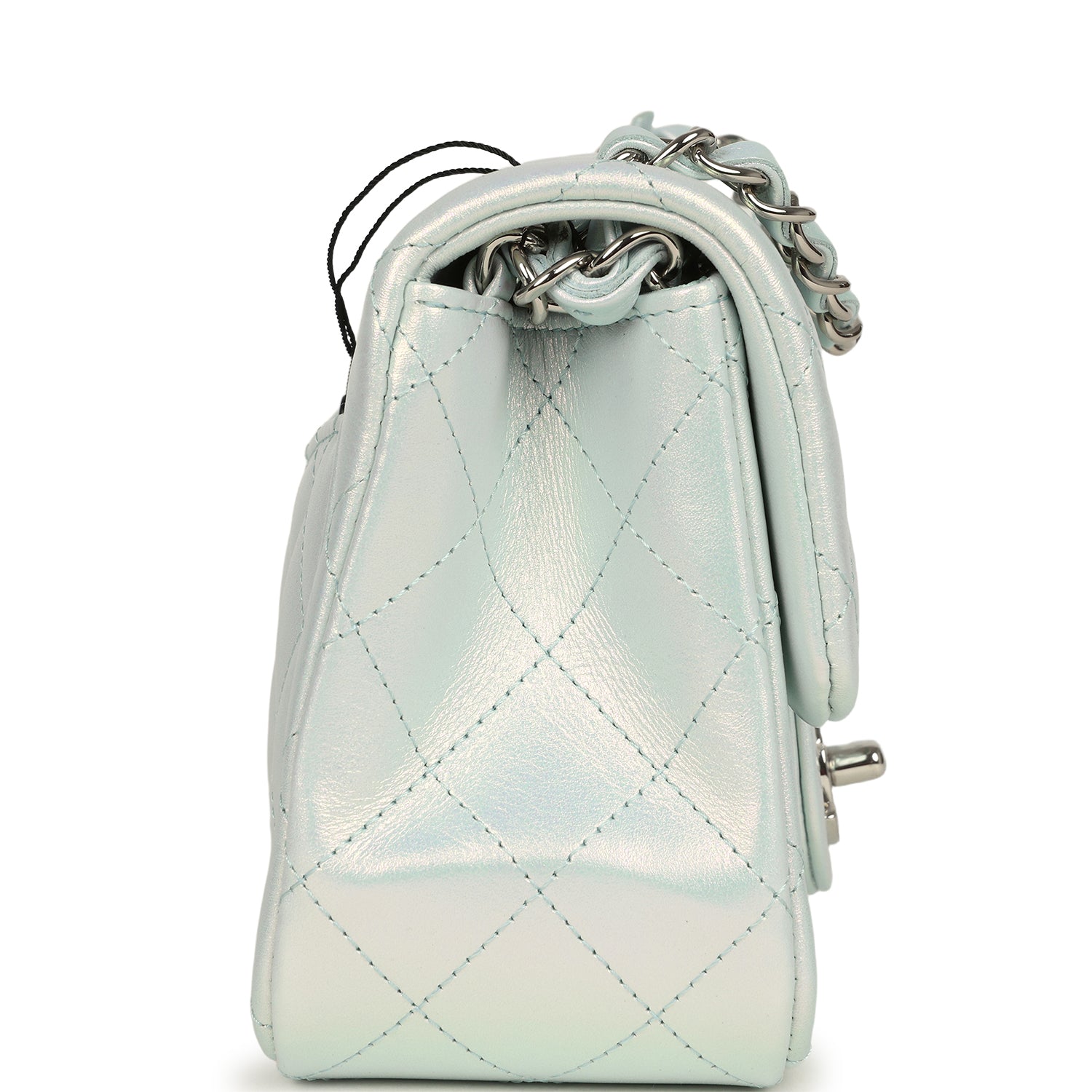 Chanel Mini Classic Square Flap Bag Blue Iridescent Calfskin Silver Hardware