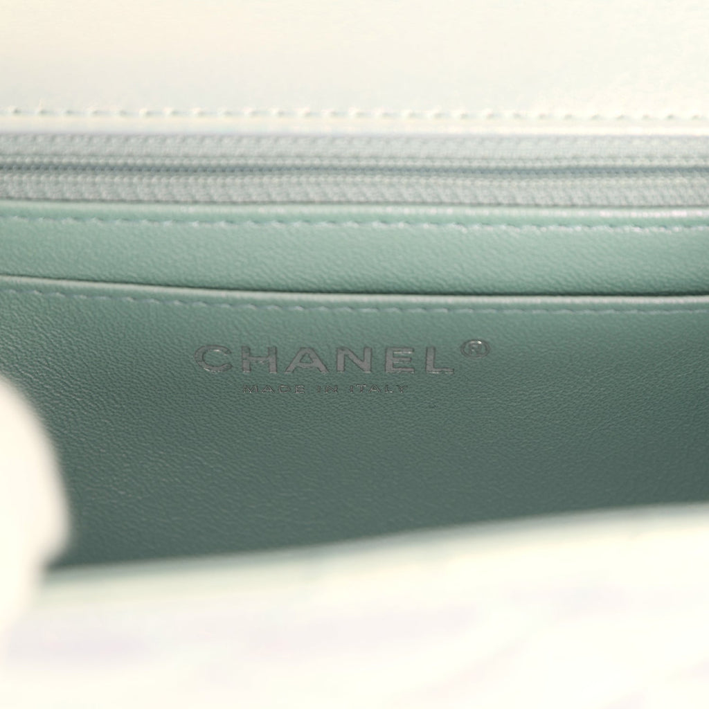 Chanel Mini Classic Square Flap Bag Blue Iridescent Calfskin Silver Hardware