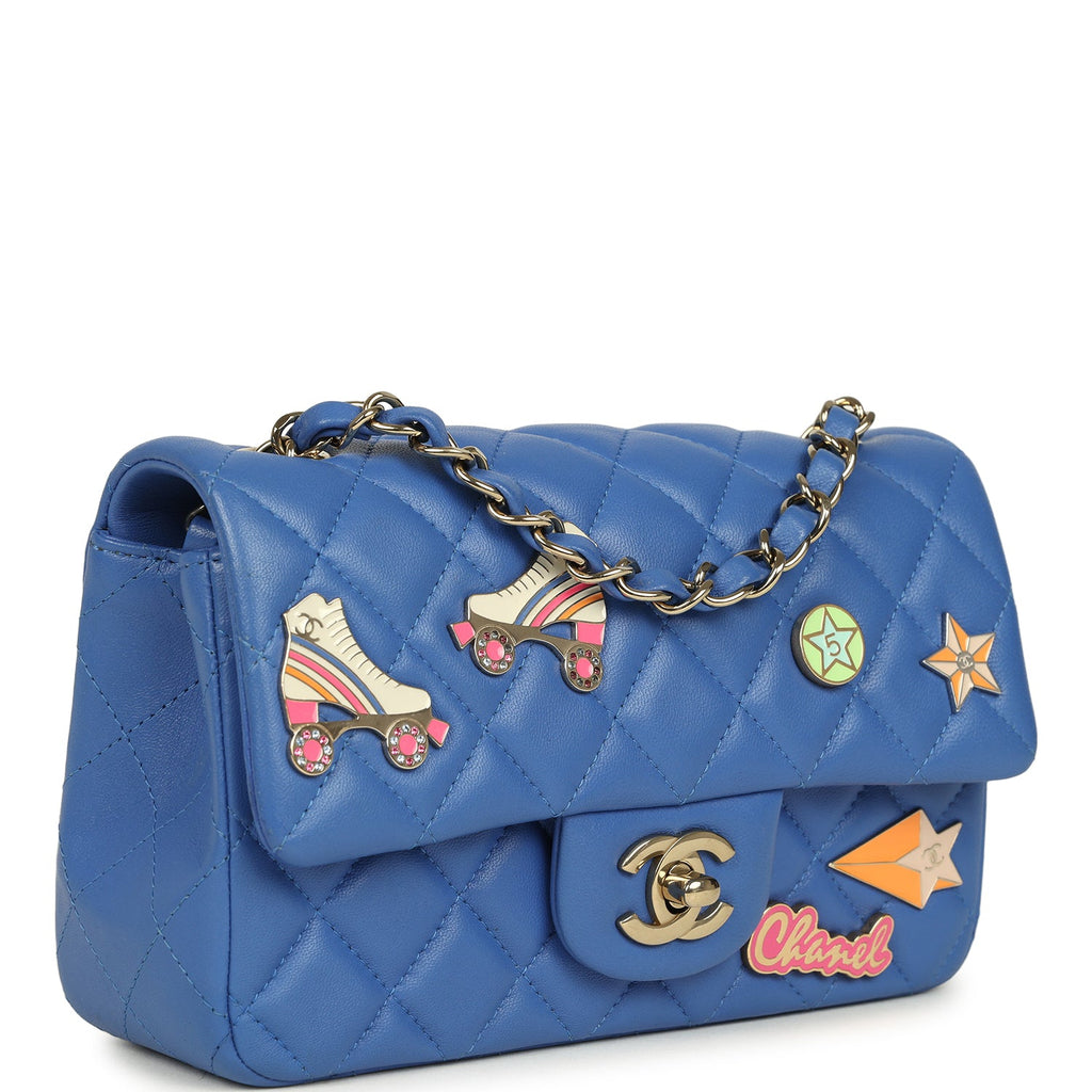 Chanel Mini Rectangular Hollywood Charms Flap Bag Blue Lambskin Light Gold Hardware