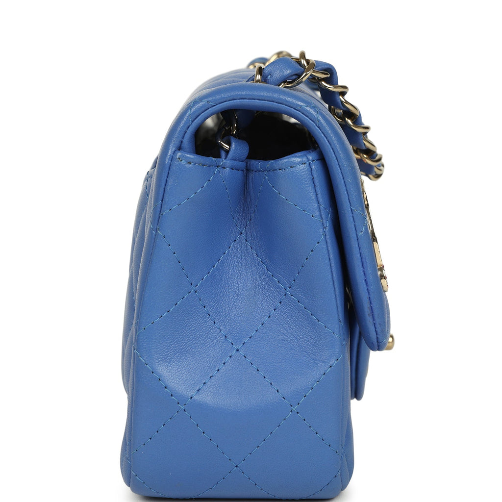 Chanel Mini Rectangular Hollywood Charms Flap Bag Blue Lambskin Light Gold Hardware
