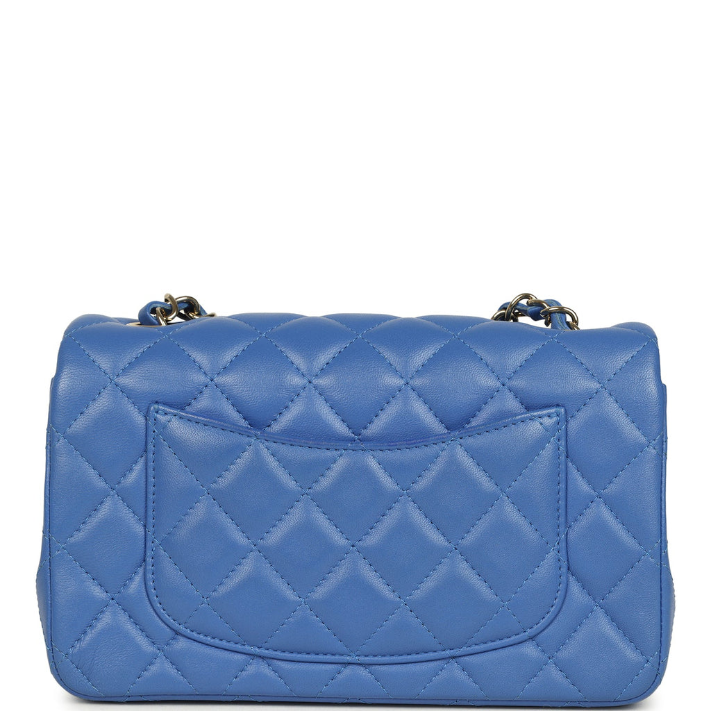 Chanel Mini Rectangular Hollywood Charms Flap Bag Blue Lambskin Light Gold Hardware