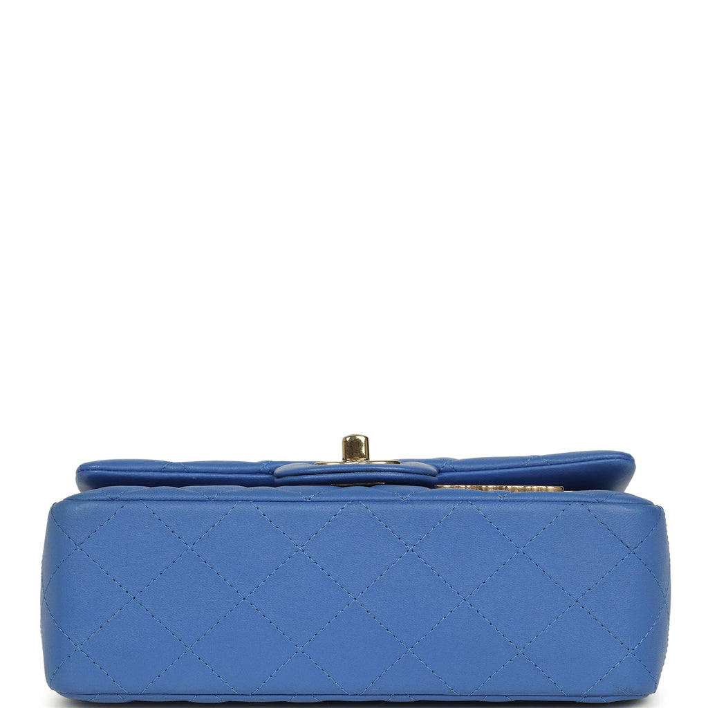 Chanel Mini Rectangular Hollywood Charms Flap Bag Blue Lambskin Light Gold Hardware