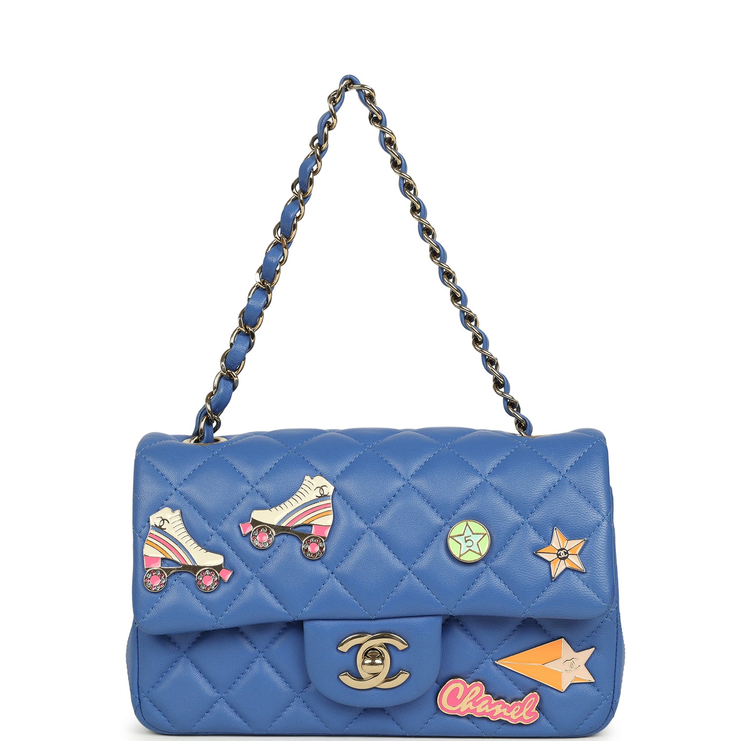 Chanel Mini Rectangular Hollywood Charms Flap Bag Blue Lambskin Light Gold Hardware