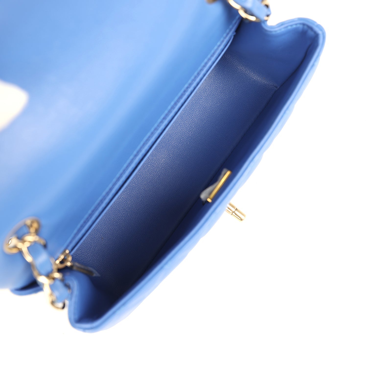 Chanel Mini Rectangular Hollywood Charms Flap Bag Blue Lambskin Light Gold Hardware