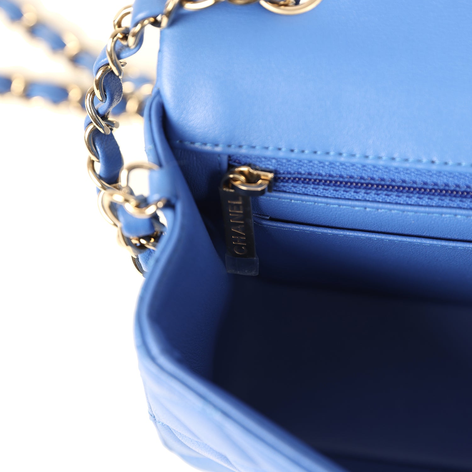 Chanel Mini Rectangular Hollywood Charms Flap Bag Blue Lambskin Light Gold Hardware