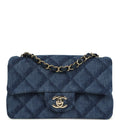 Chanel Mini Classic Rectangular Flap Bag Dark Blue Denim Light Gold Hardware