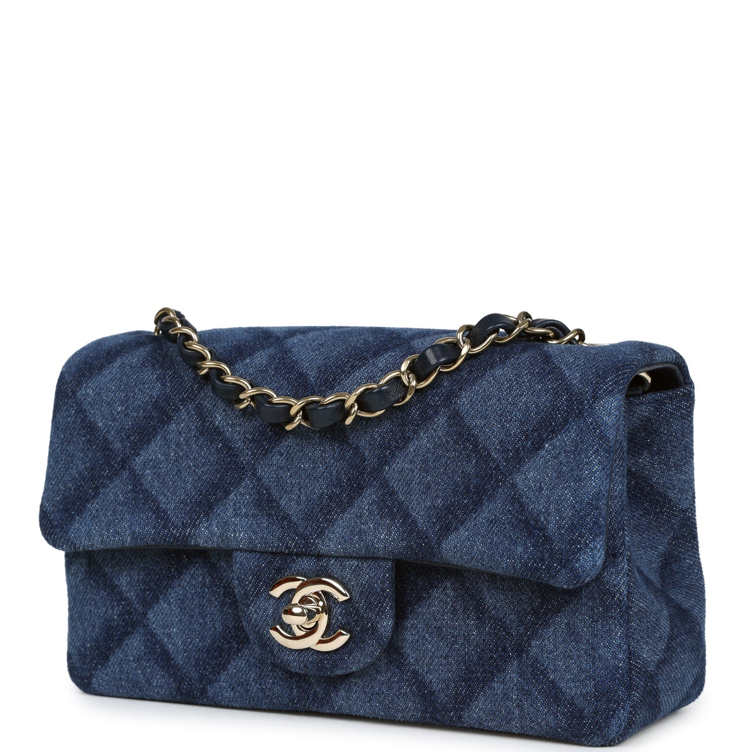 Chanel Mini Classic Rectangular Flap Bag Dark Blue Denim Light Gold Hardware
