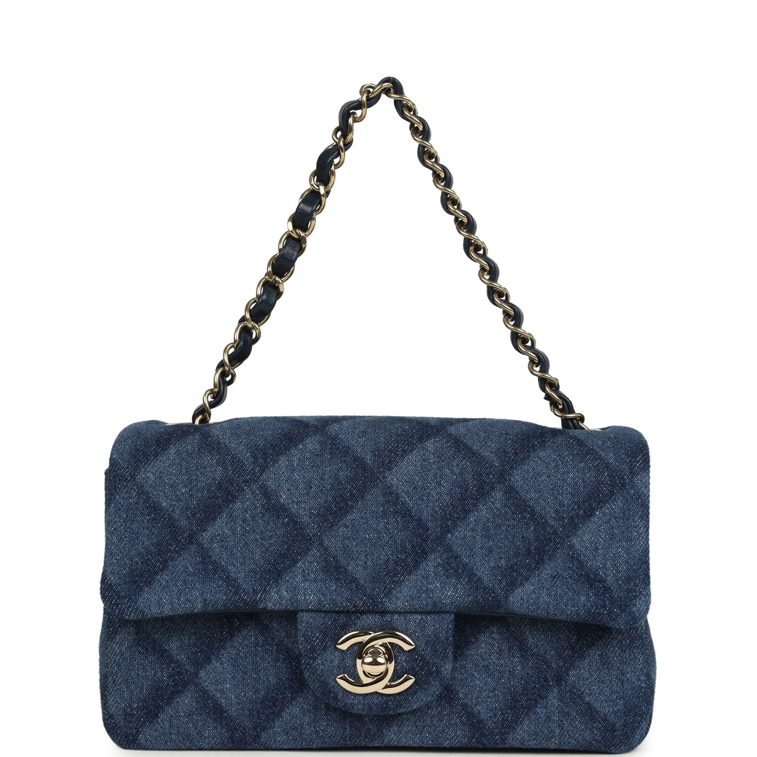Chanel Mini Classic Rectangular Flap Bag Dark Blue Denim Light Gold Hardware