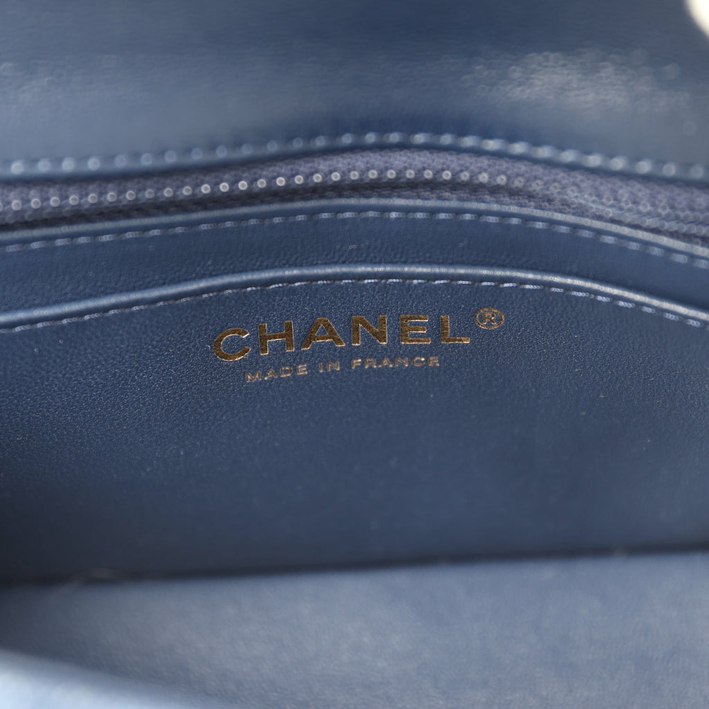 Chanel Mini Classic Rectangular Flap Bag Dark Blue Denim Light Gold Hardware
