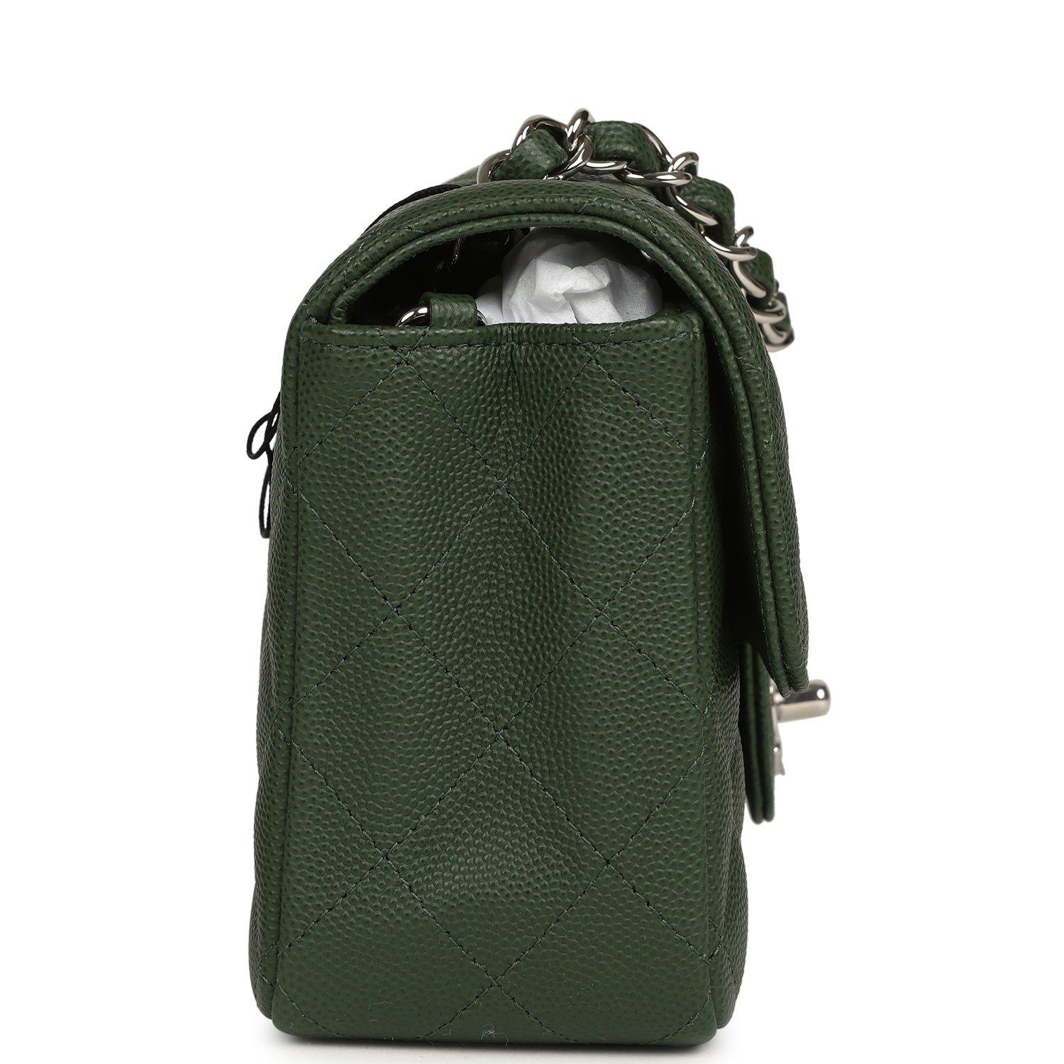 Chanel Mini Classic Rectangular Flap Bag Dark Green Caviar Silver Hardware